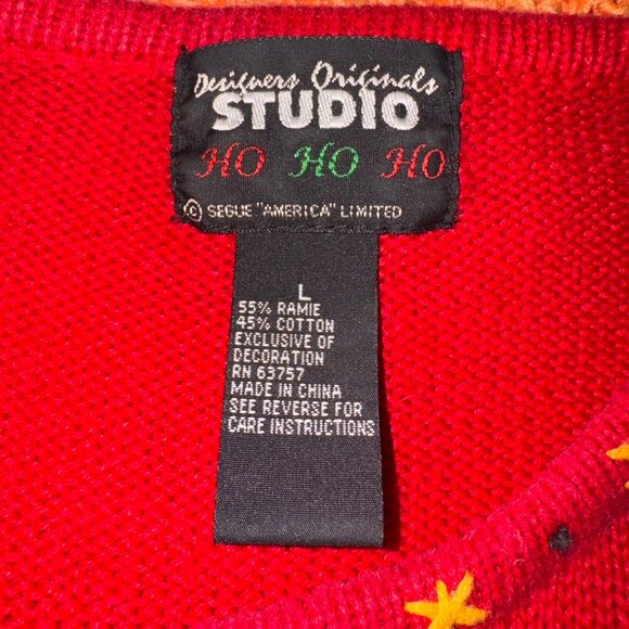 Designers Originals Studio L Red Ugly Christmas Holiday Sweater Skating Penguins - Picture 6 of 14